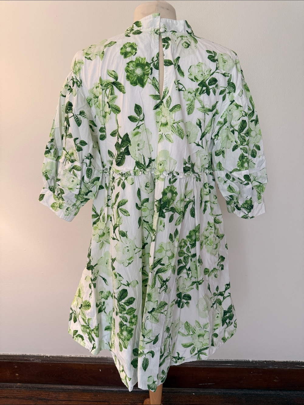 Maeve White Mini Dress with Green Floral Print - Picture 3 of 7